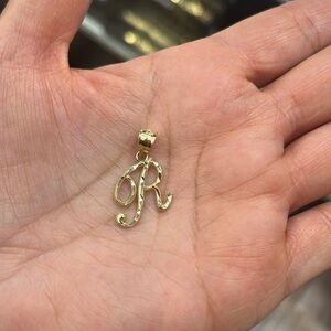Real 10K Yellow Gold R initial Pendant Charm 1” inch